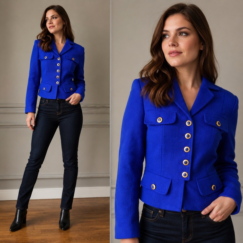 Vintage Ann Taylor Wool Blend Blazer Womens 2 Blue Violet Button Cropped Jacket